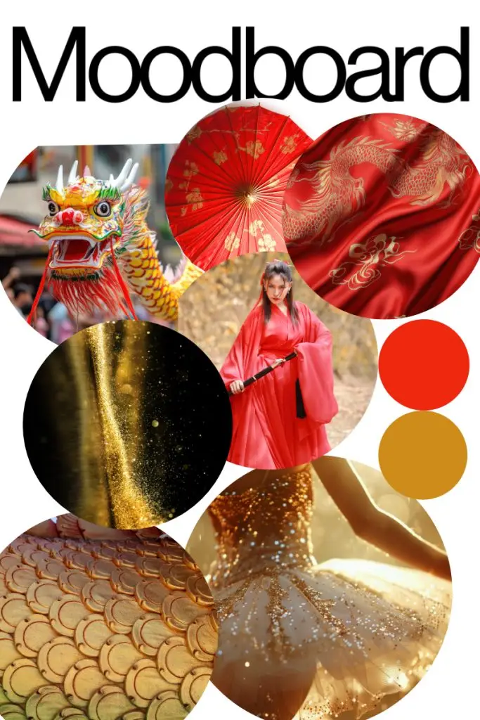 Image of a Moodboard that Sewn 2 Dance assembled as an idea and inspiration gathering a helpful resource to utilize in step 1 of the how it works process
