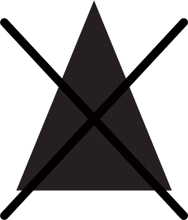 symbol for don’t use bleach a solid triangle with a X over it