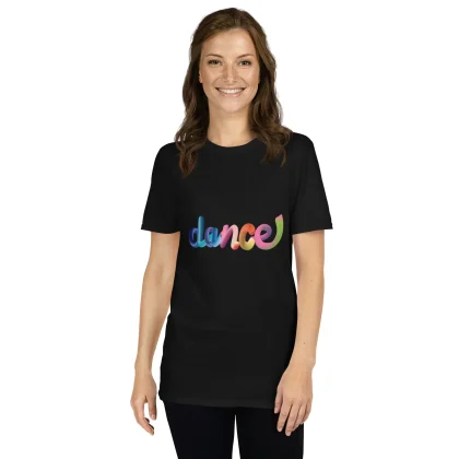 3D vibe dance short sleeve t-shirt unisex women modeling the front of the t-shirt design