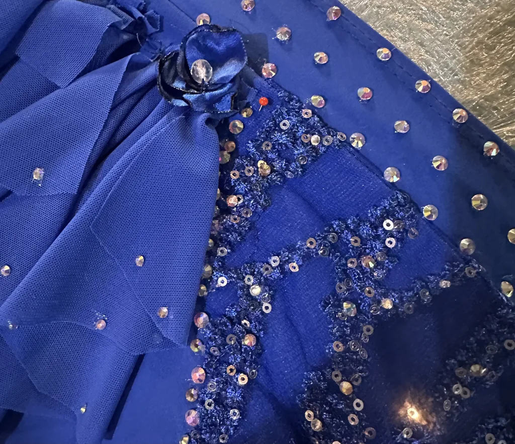 Patterns can vary to enhance the design and flow from scattered to lines and following accent fabrics